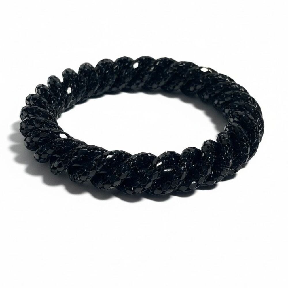 Black Enameled Twisted Chain Bangle Bracelet Statement Alt / Goth